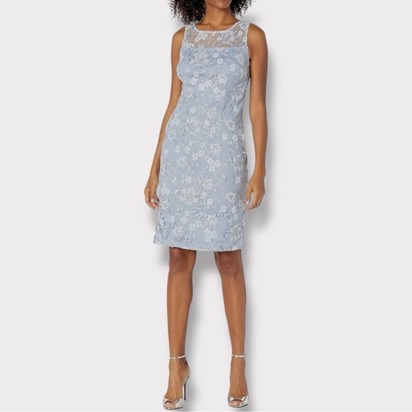 Alex Evenings Dresses & Skirts - Alex Evenings Dusty Blue Embroidered Floral Sequin Sheath Dress NWT- Size 6P